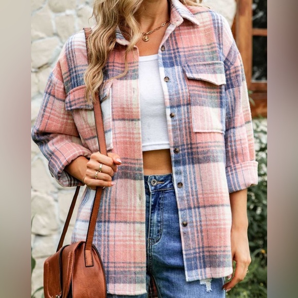 NWT ACOA COLLECTION BALBOA PLAID WOOL BLEND SHACKET - MAUVE💖MULTI, Sz.S, BNWTIB - Picture 4 of 8